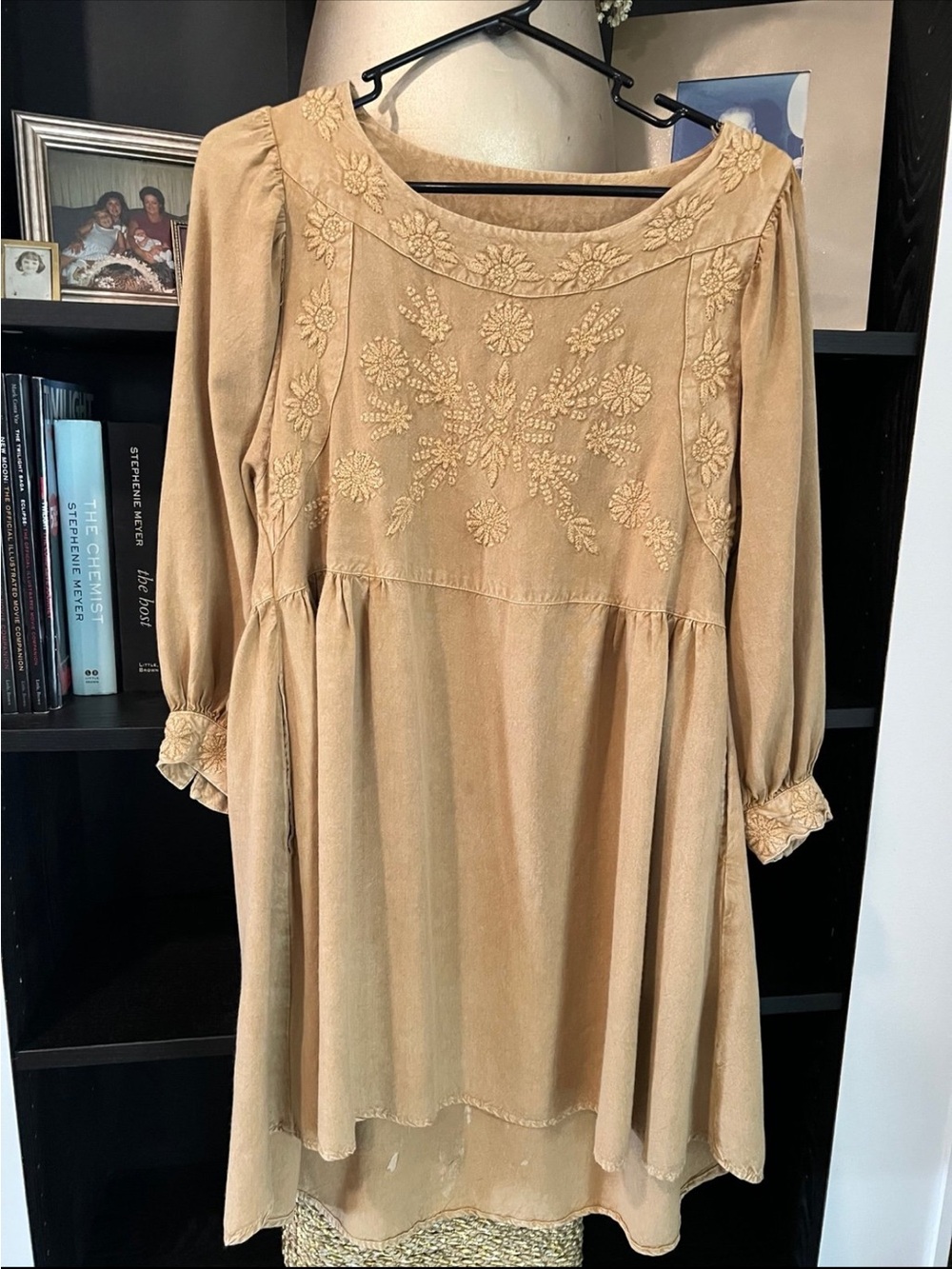 Solitaire Beige Embroidered Boho Tunic Dress